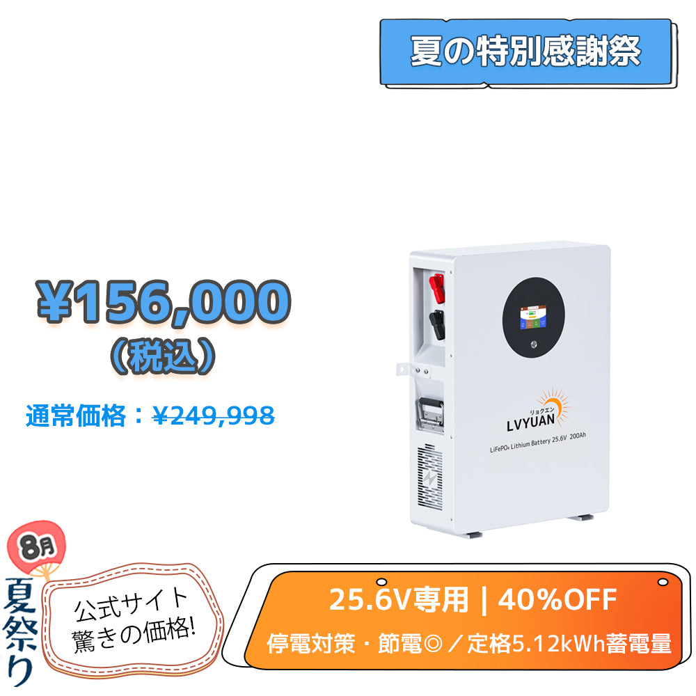 LVYUAN 25.6V/200Ah 5.12kWhリン酸鉄リチウムイオンバッテリー