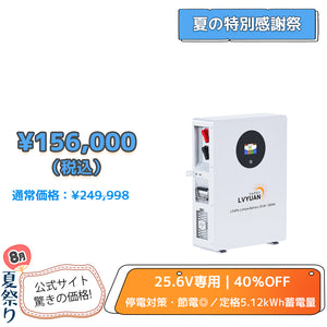 LVYUAN 25.6V/200Ah 5.12kWhリン酸鉄リチウムイオンバッテリー