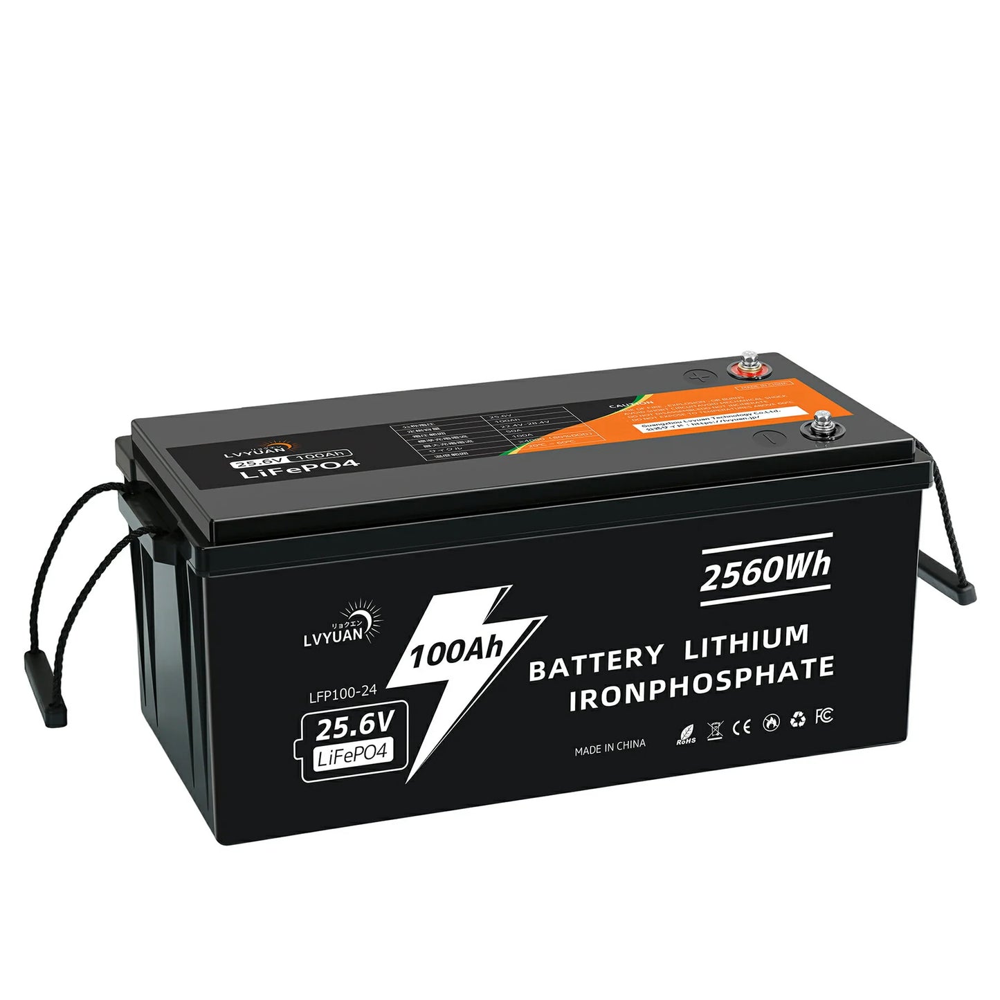 LVYUAN 25.6V/100Ah 2.56kWhリン酸鉄リチウムイオンバッテリー