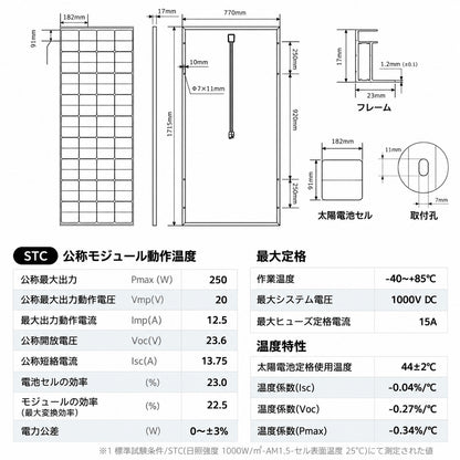 LVYUAN（Yinleader）250w 単結晶ソーラーパネル