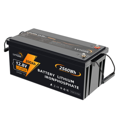 LVYUAN 12.8V/200Ah 2.56kWhリン酸鉄リチウムイオンバッテリー