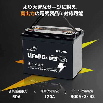 LVYUAN 12.8V/100Ah 1.28kWhリン酸鉄リチウムイオンバッテリー (mini)