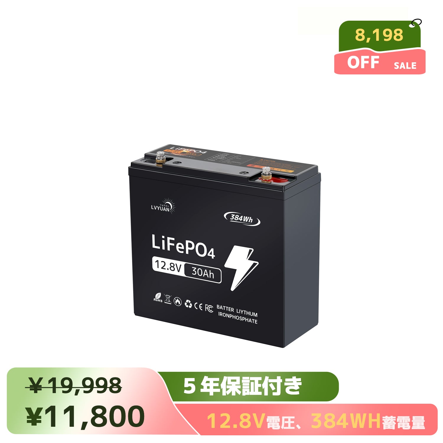 LVYUAN 12.8V/100Ah 1.28kWhリン酸鉄リチウムイオンバッテリー