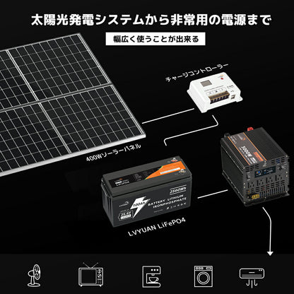 LVYUAN 25.6V/100Ah 2.56kWhリン酸鉄リチウムイオンバッテリー