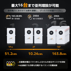 LVYUAN 51.2V/200Ah 10.24kWhリン酸鉄リチウムイオンバッテリー