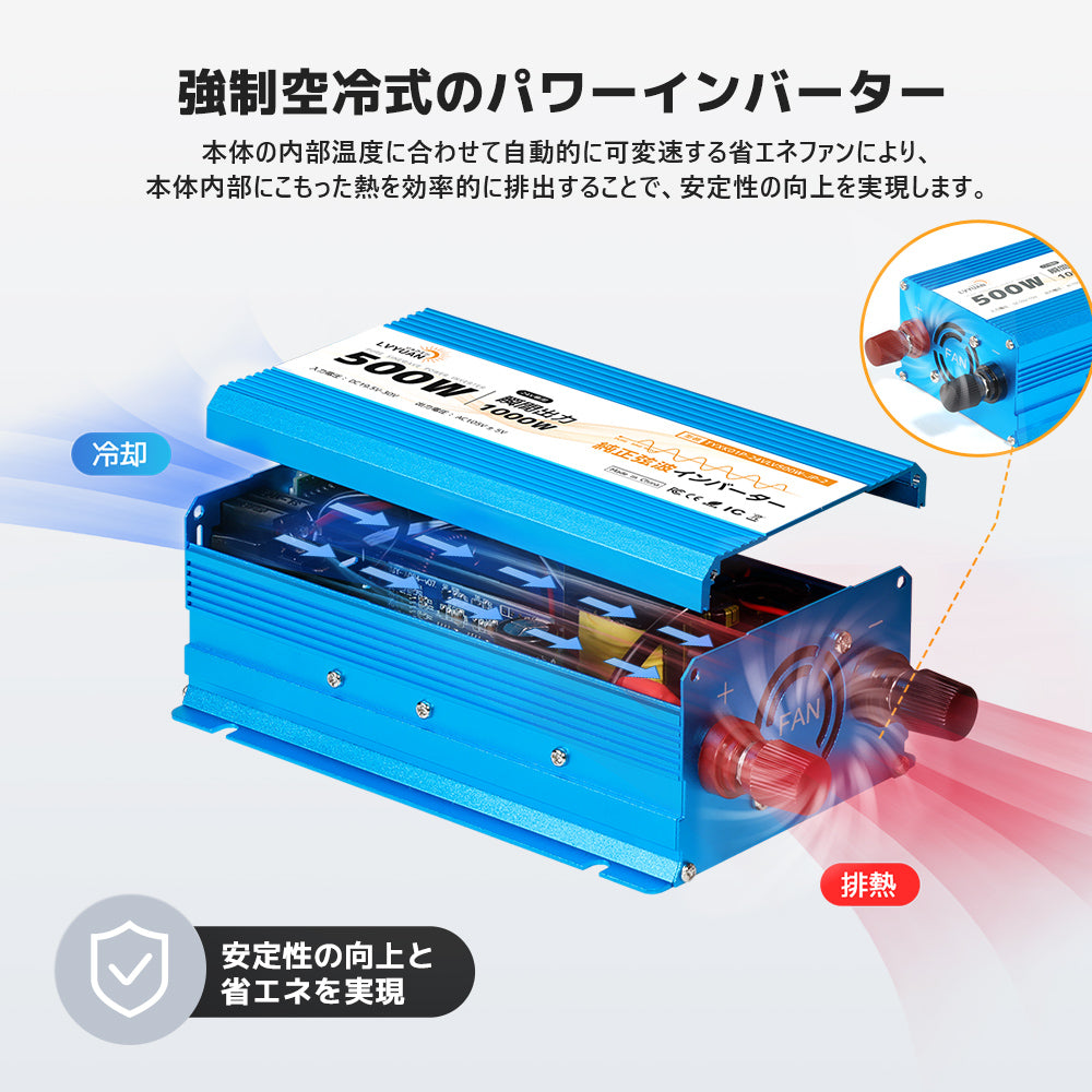 LVYUAN 純正弦波インバーター 500W DC24V（直流）AC100V（交流）