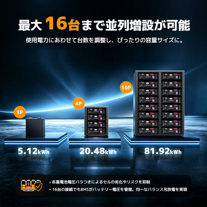 LVYUAN 25.6V/200Ah 5.12kWhリン酸鉄リチウムイオンバッテリー ラック型