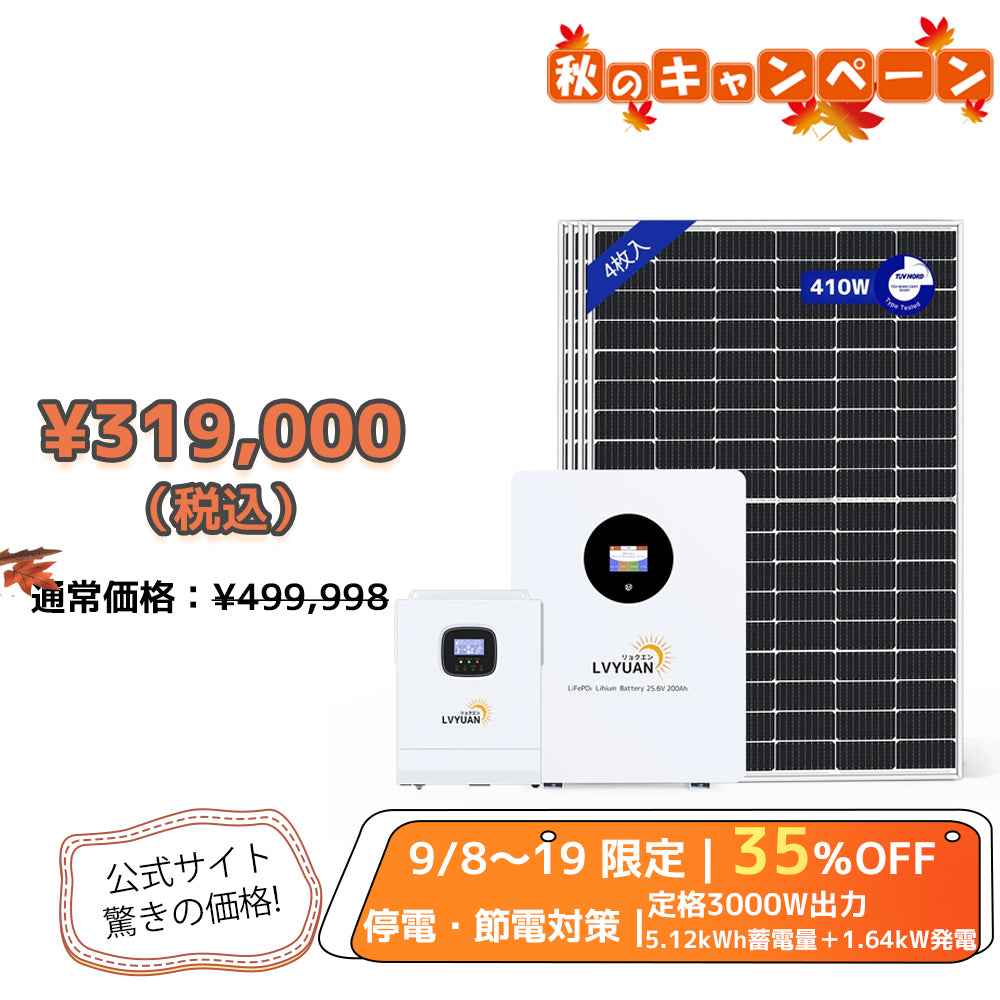 LVYUAN 3000W単相2線式ハイブリッド発電・蓄電システム