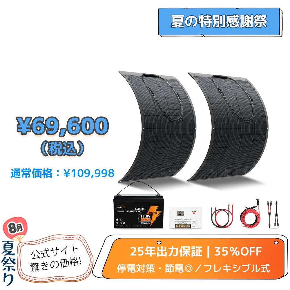 LVYUAN 200W フレキシブルソーラーパネル発電キット