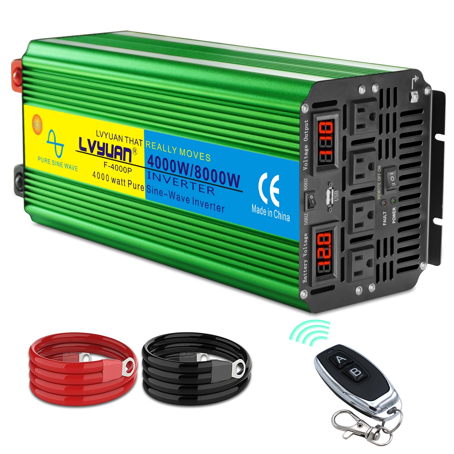 LVYUAN 正弦波インバータ 4000W 12V 50HZ/60HZ切替（グリーン 