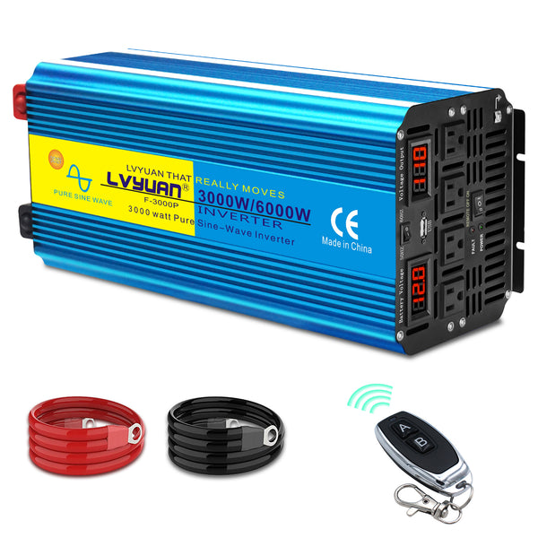 LVYUAN 正弦波インバータ 3000W 12V 50HZ/60HZ切替（ブルー） - LVYUAN（リョクエン）公式ショップ