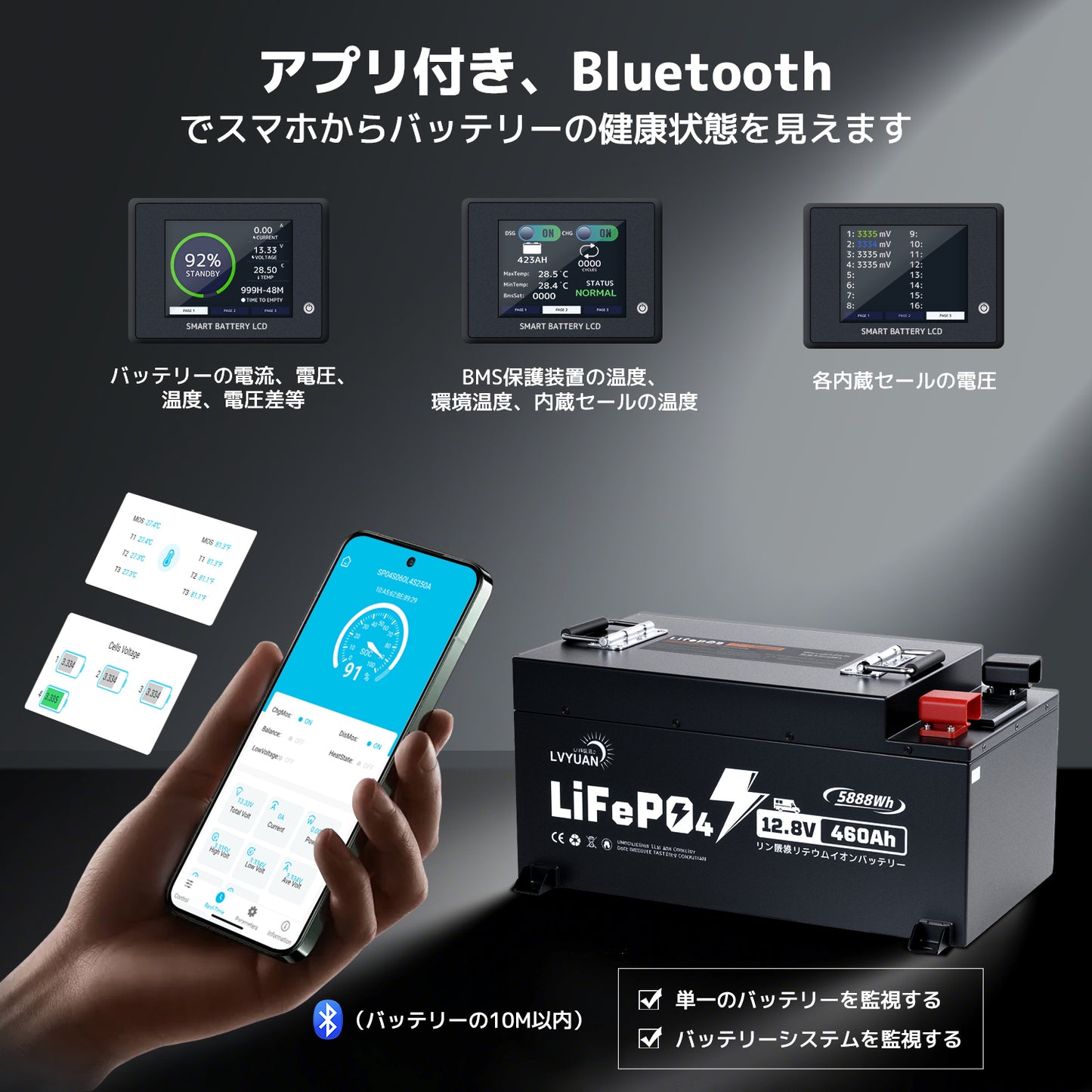 LVYUAN 12.8V/460Ah 5.88kWhリン酸鉄リチウムイオンバッテリー