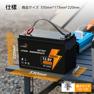 LVYUAN 12.8V/100Ah 1.28kWhリン酸鉄リチウムイオンバッテリー