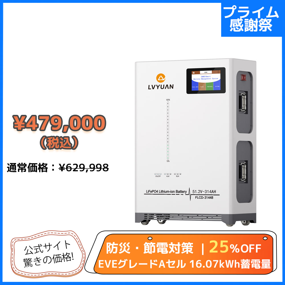 LVYUAN 51.2V/314Ah 16.07kWhリン酸鉄リチウムイオンバッテリー