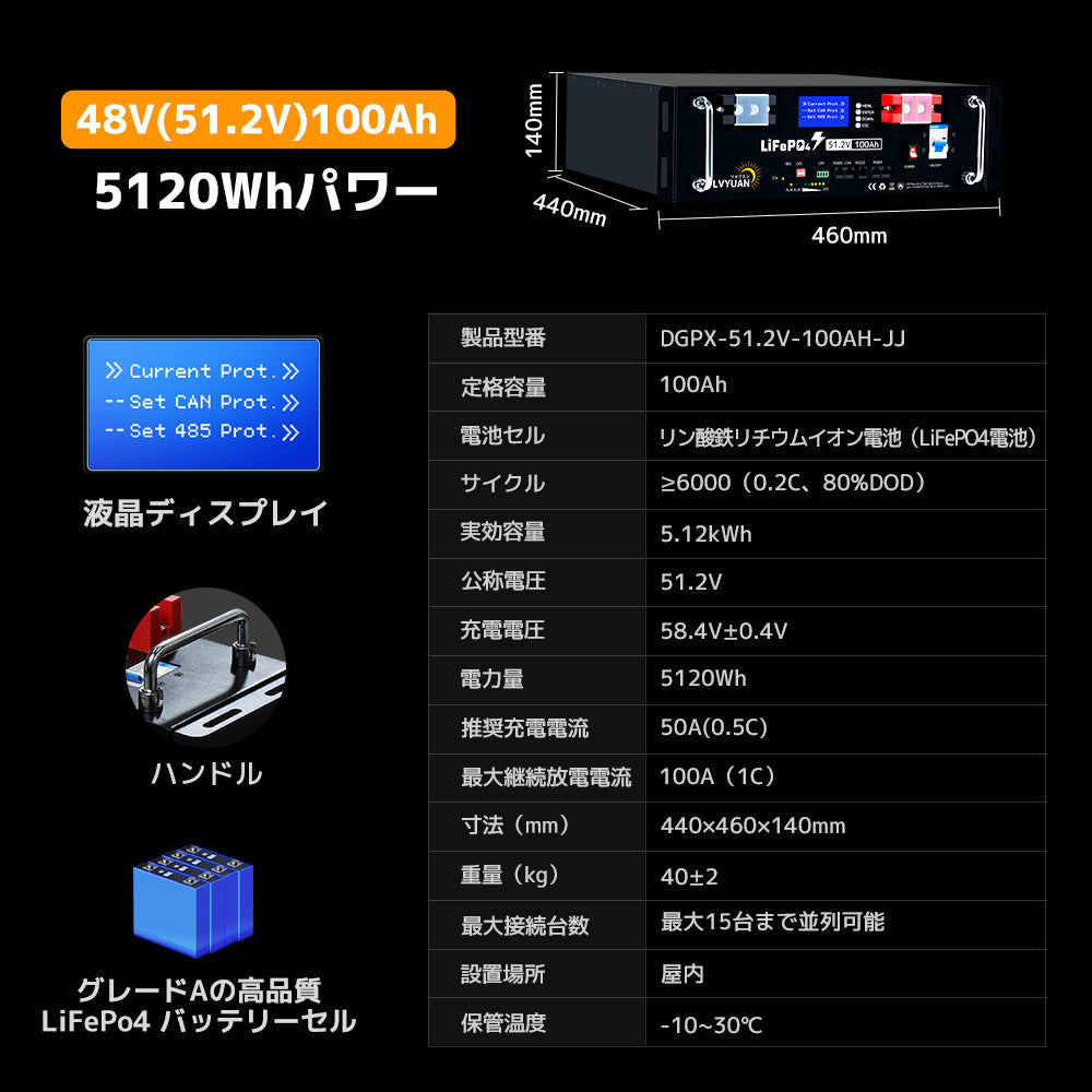 Rack mounted 48V 100Ah LiFePO4 battery for solar energy storage