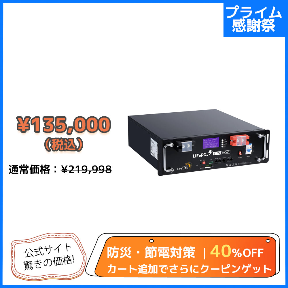 LVYUAN 51.2V/100Ah 5.12kWhリン酸鉄リチウムイオンバッテリー ラック型
