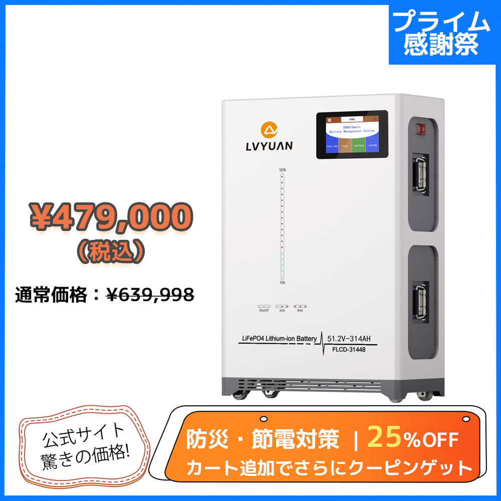 LVYUAN 51.2V/314Ah 16.07kWhリン酸鉄リチウムイオンバッテリー