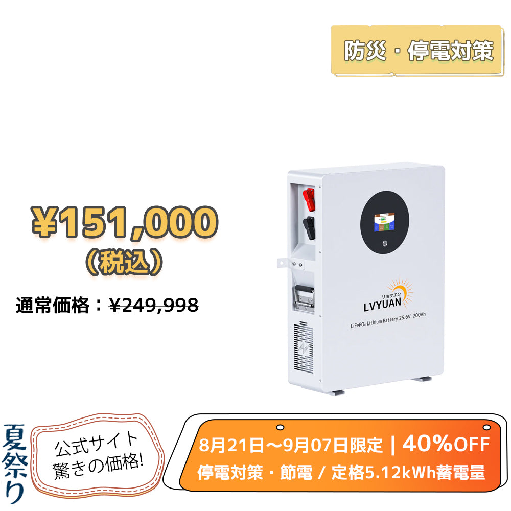 LVYUAN 25.6V/200Ah 5.12kWhリン酸鉄リチウムイオンバッテリー