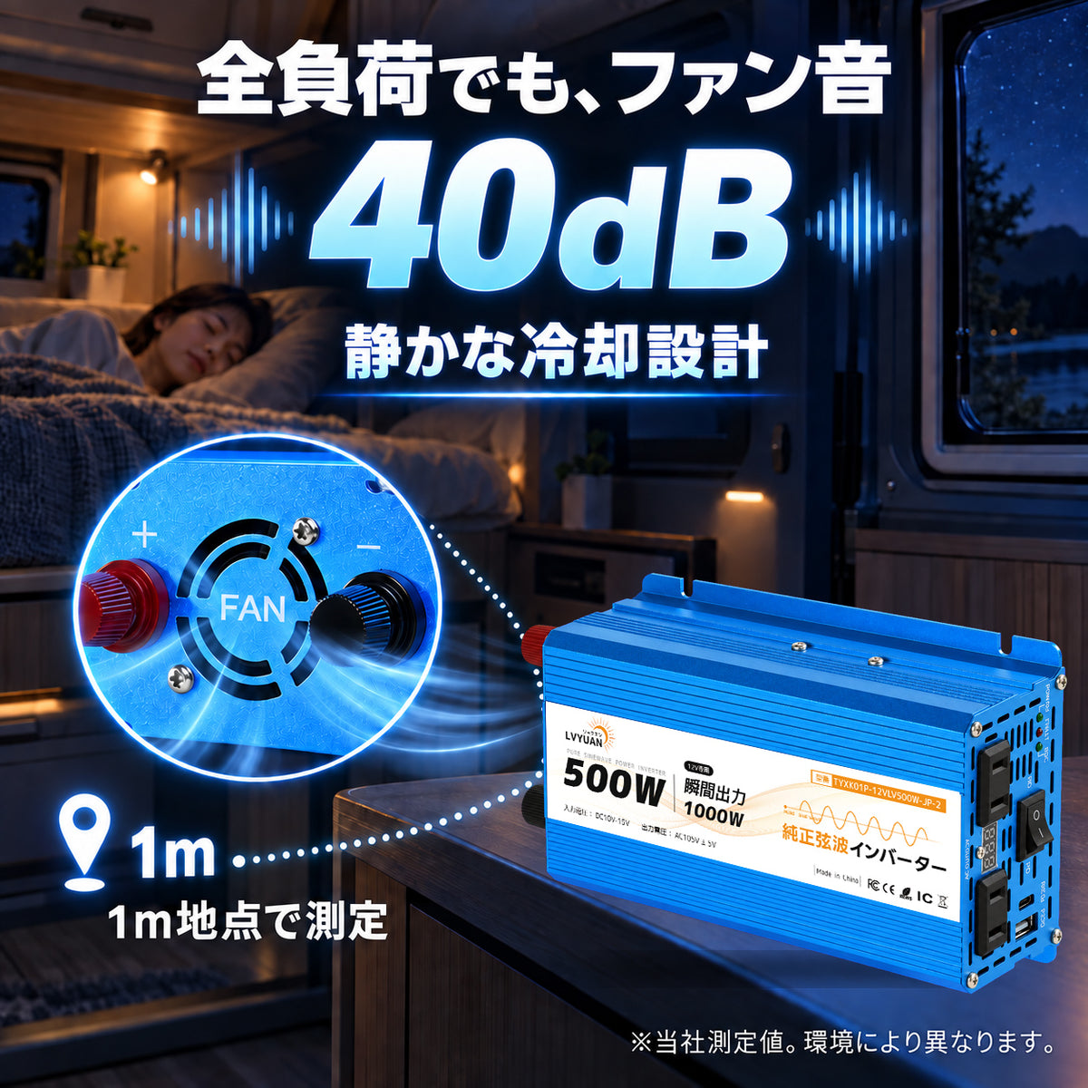 LVYUAN 純正弦波インバーター 500W DC12V（直流）AC100V（交流）