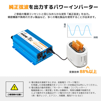 LVYUAN 純正弦波インバーター 500W DC12V（直流）AC100V（交流）