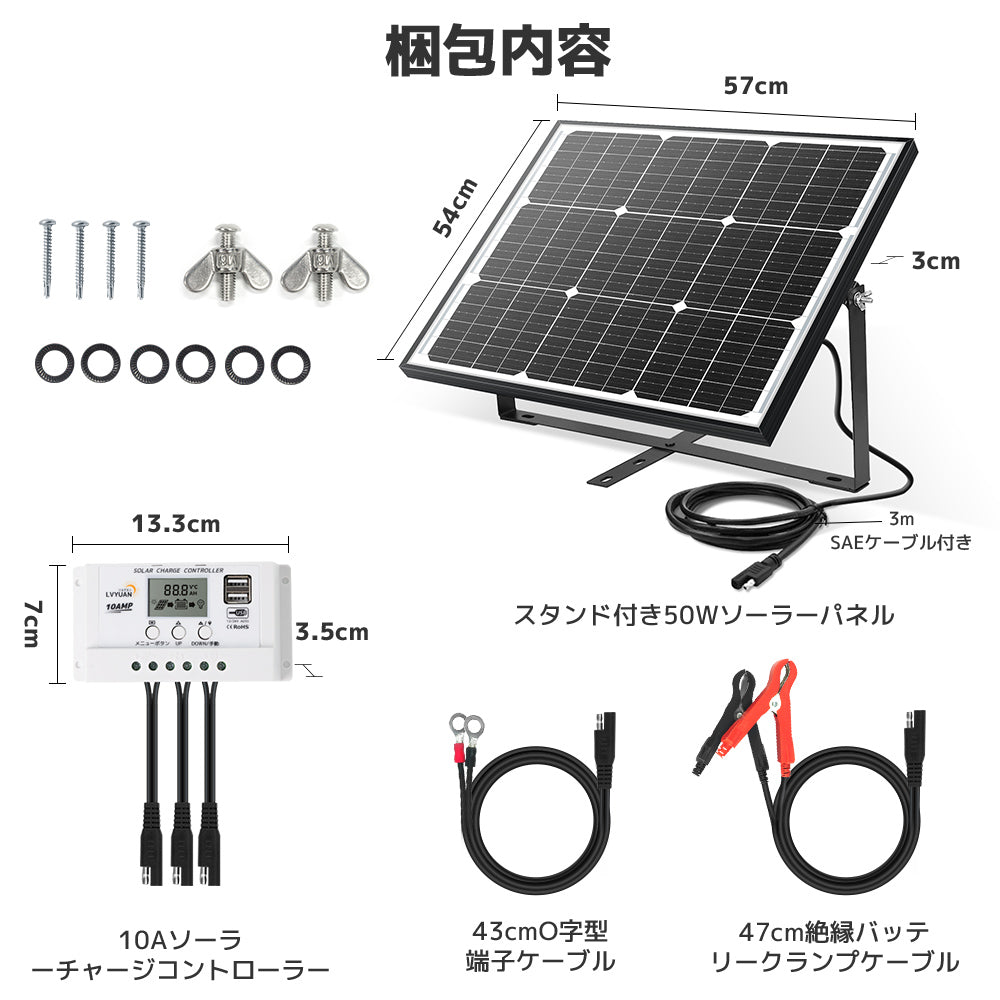 LVYUAN（リョクエン） 50W ソーラー発電キット ソーラーパネル+10Aチャージーコントローラー（ブラケット付き） -  LVYUAN（リョクエン）公式ショップ