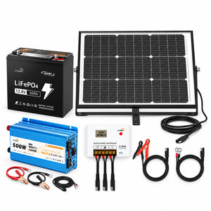 LVYUAN ボート・釣り用ソーラー電源セット｜12.8V30Ah・384Whバッテリー＋50Wパネル＋純正弦波500Wインバーター付き