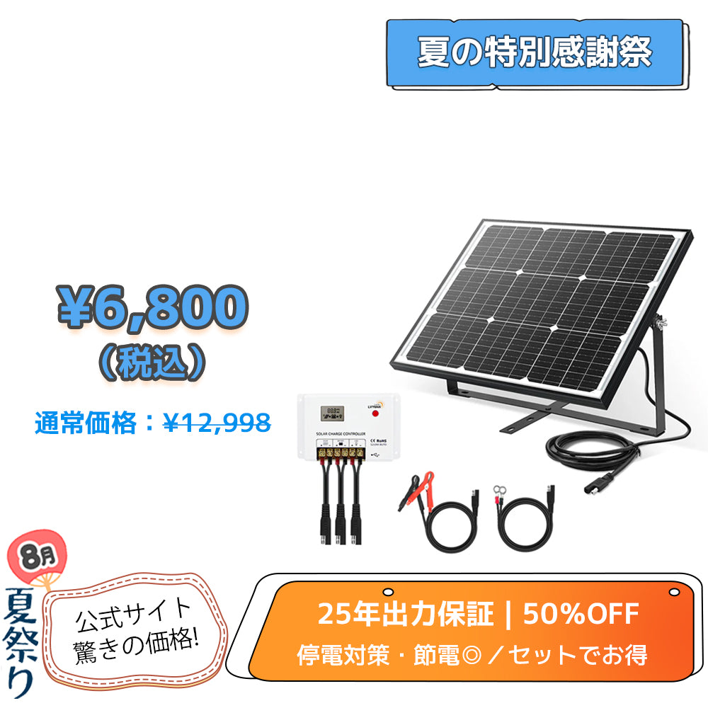 LVYUAN（リョクエン） 50W ソーラー発電キット ソーラーパネル+10Aチャージーコントローラー（ブラケット付き）