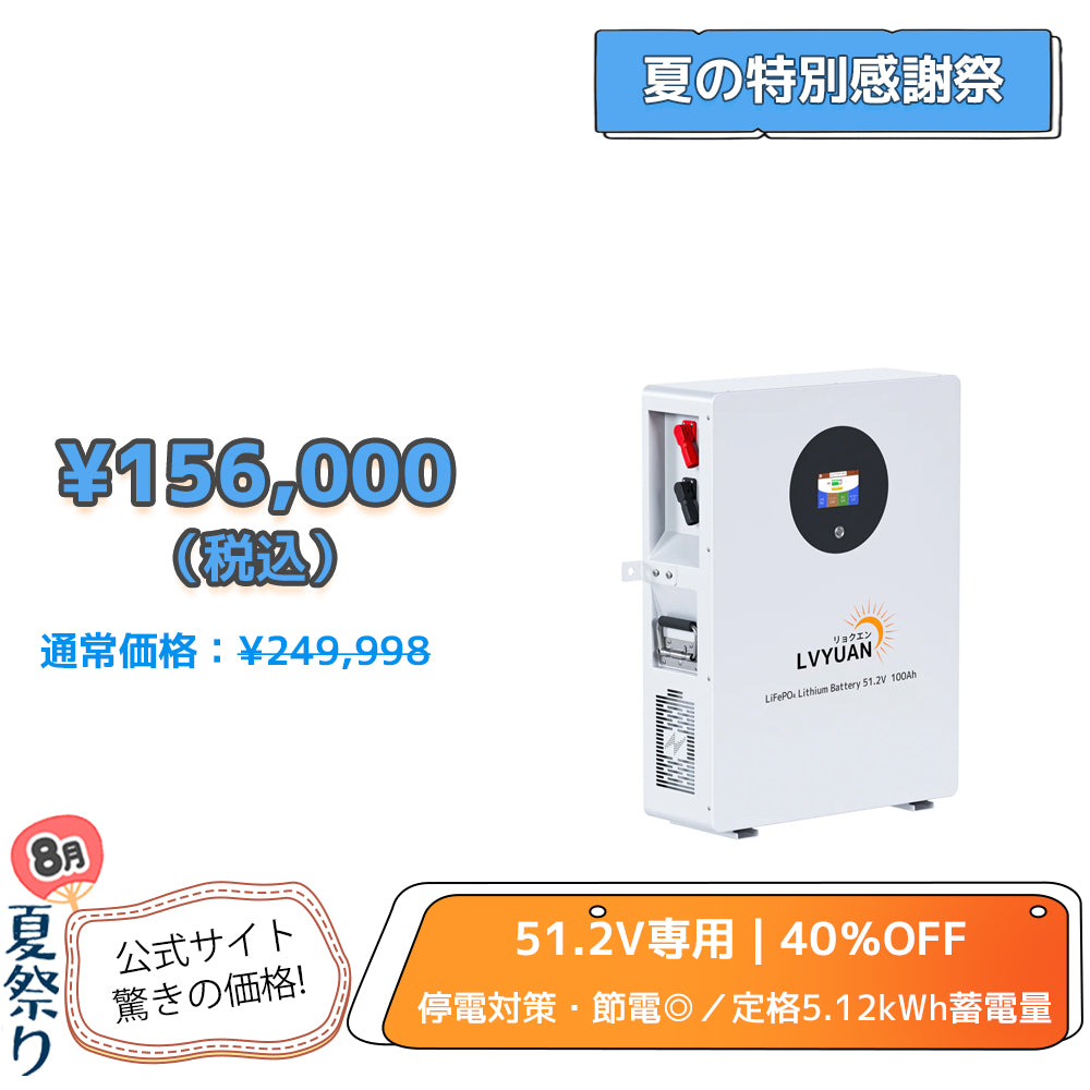 LVYUAN 51.2V/100Ah 5.12kWhリン酸鉄リチウムイオンバッテリー