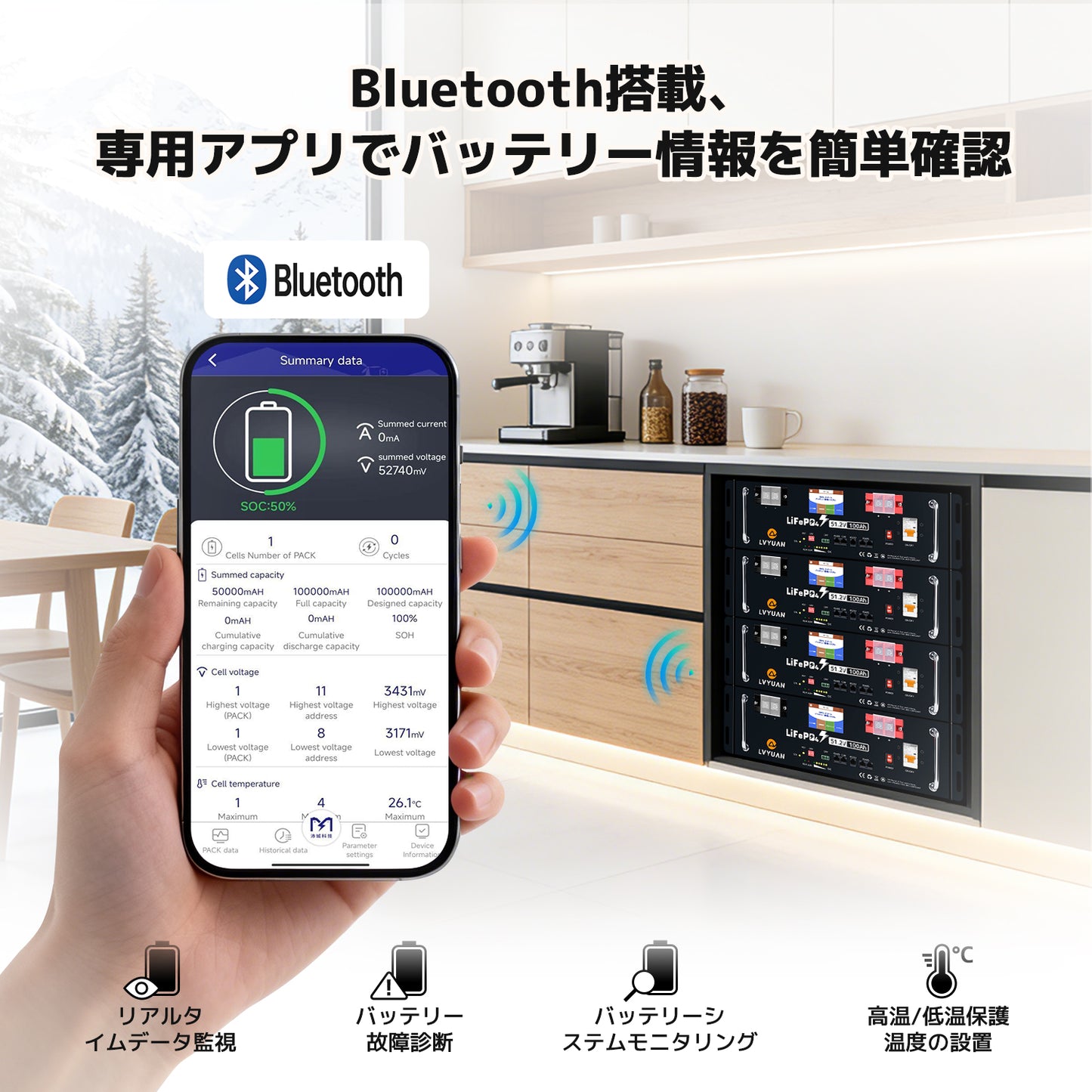 LVYUAN 51.2V/100Ah 5.12kWhリン酸鉄リチウムイオンバッテリー ラック型