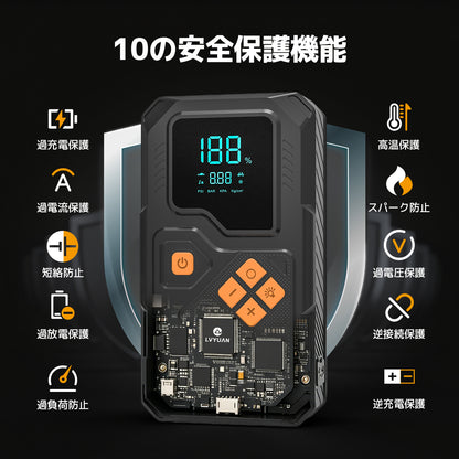 LVYUAN 12V車用ジャンプスターター 電動空気入れ搭載
