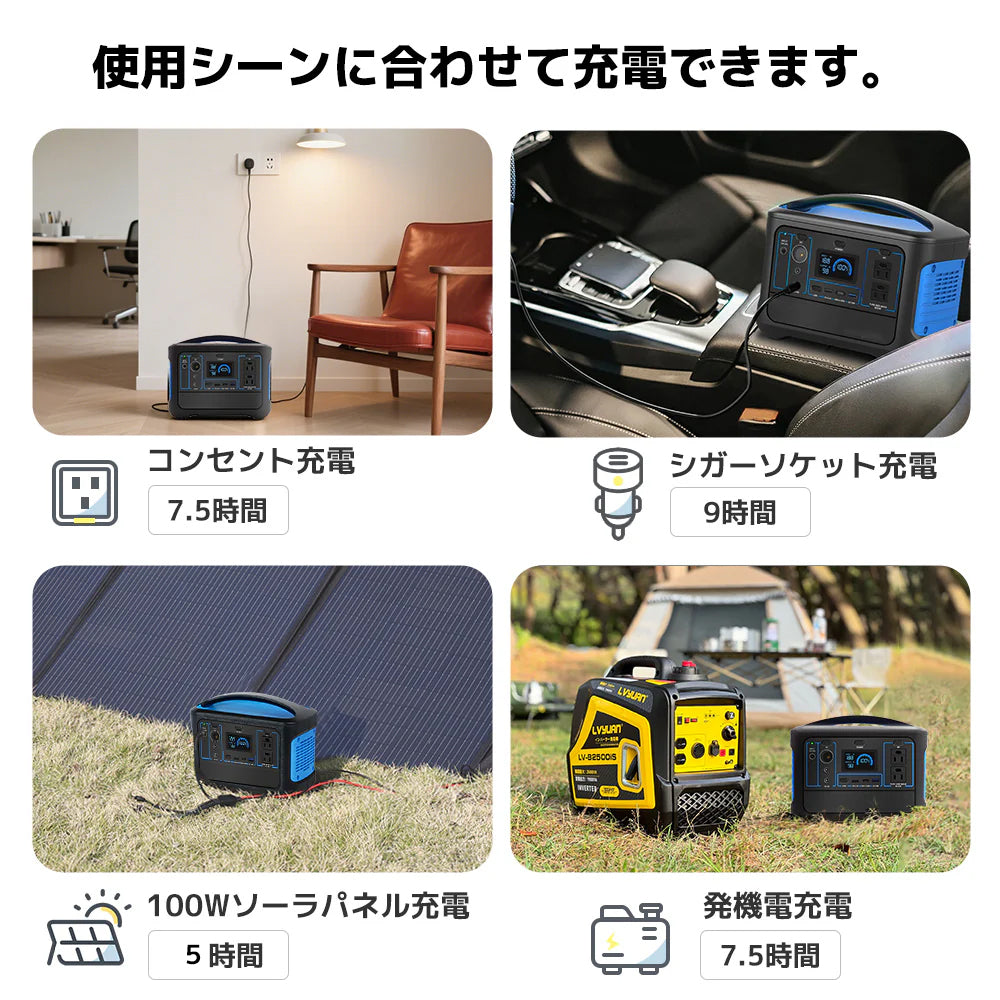 LVYUAN 100W ソーラーパネル/600W ポータブル電源（青）