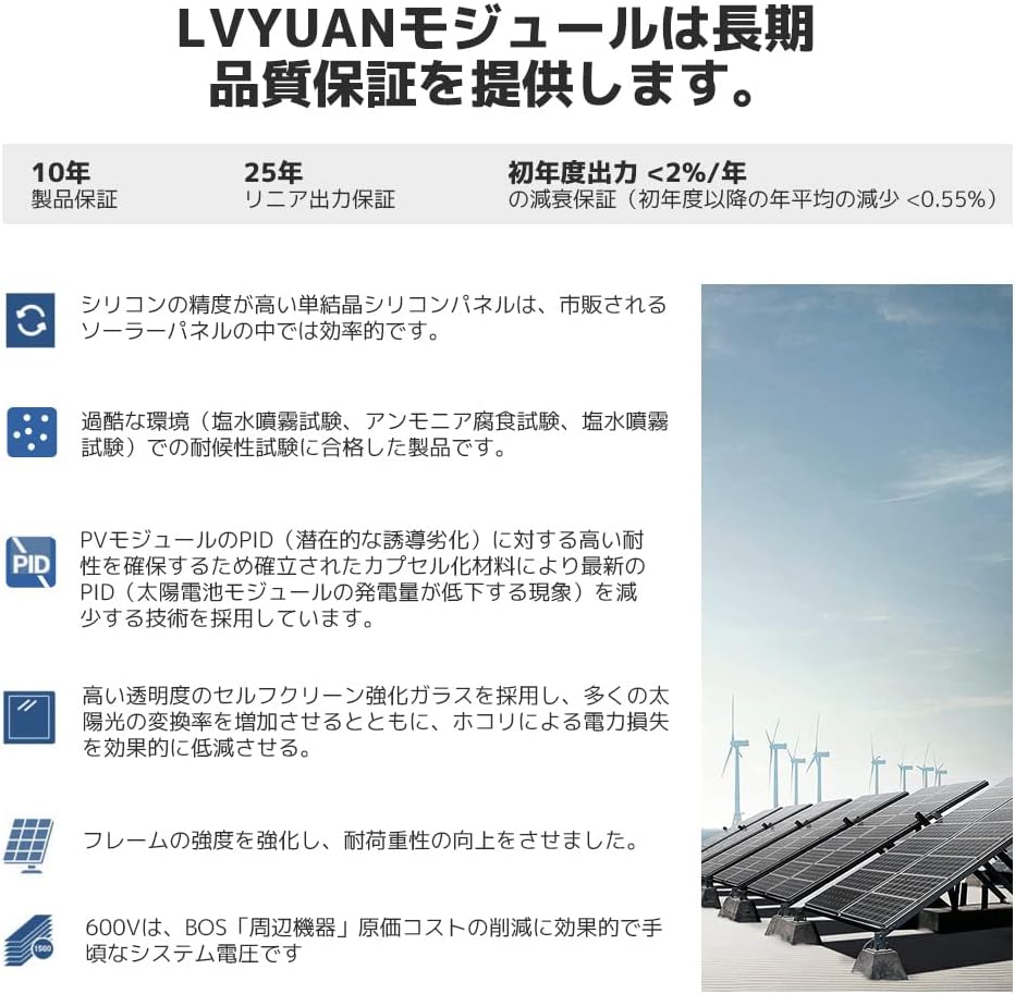 LVYUAN（リョクエン）100W 単結晶ソーラーパネル【ICE基準・TUV規格品 ...