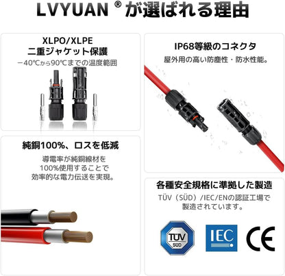 LVYUAN 6sqソーラー延長ケーブル（切り売り）