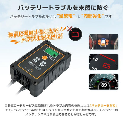 LVYUAN 定格15A パルスバッテリー充電器 6V・12V鉛バッテリー対応