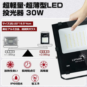 LVYUAN(リョクエン) 30w LED投光器【ガラス素材 4個入】