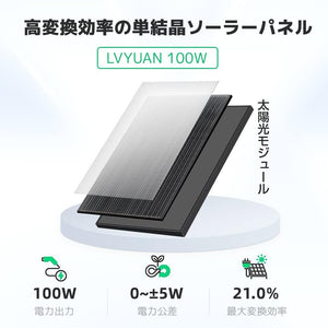 LVYUAN 200W太陽光発電セット ソーラーパネル2枚（100W）&ソーラーアクセサリ（ブラック）