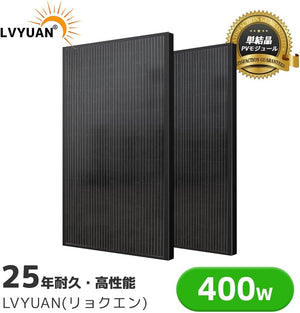 LVYUAN 400W太陽光発電セット ソーラーパネル2枚（200W）&ソーラーアクセサリ（ブラック）