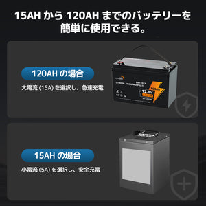 LVYUAN パルスバッテリー充電器 15A  12V・24V鉛蓄 / 12.8Vリチウム電池両用