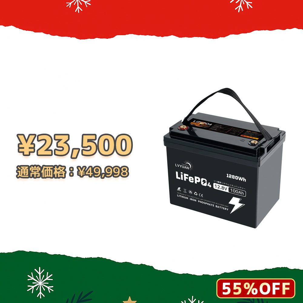 LVYUAN 12.8V/100Ah 1.28kWhリン酸鉄リチウムイオンバッテリー (mini)【納期一ヶ月】