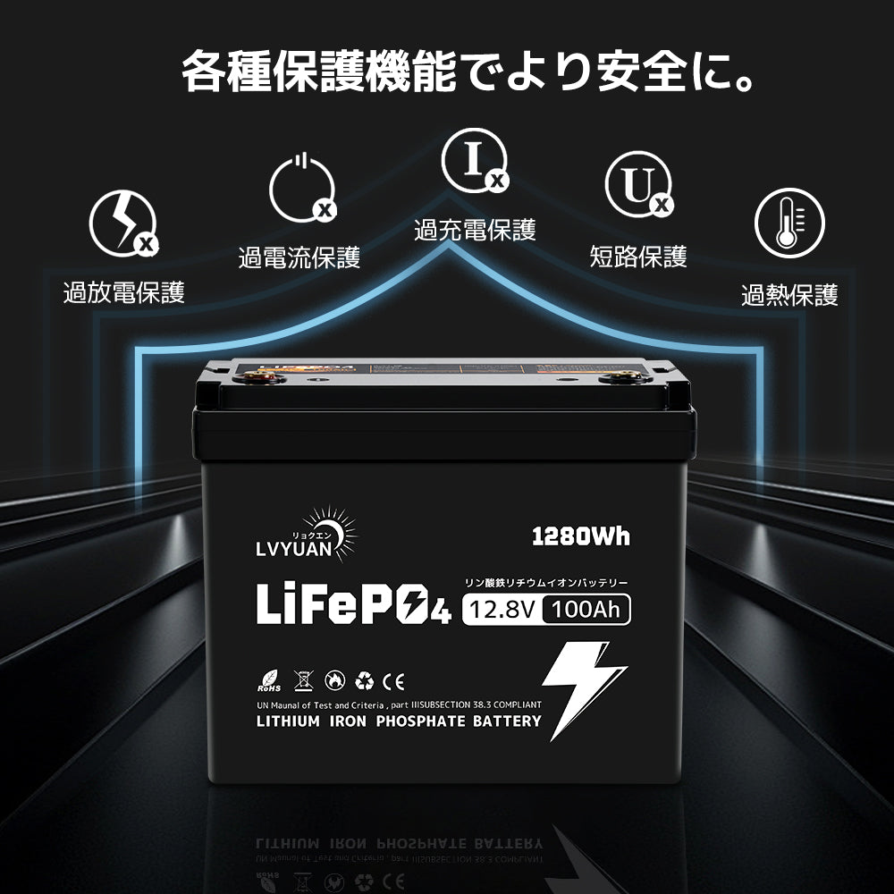 LVYUAN 12.8V/100Ah 1.28kWhリン酸鉄リチウムイオンバッテリー (mini)