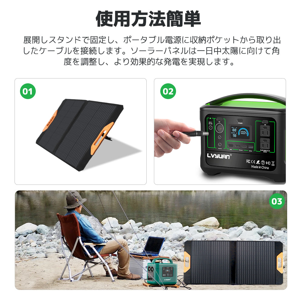 LVYUAN 70W 折り畳み式 ソーラーパネル SPシリーズ