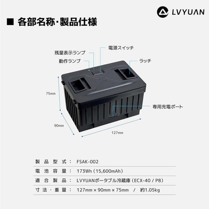 LVYUAN ポータブル冷蔵庫 専用ポータブルバッテリー 交換用（ 型式：FSAK-002）【 ECX-40 / MP8 / P8 適合】