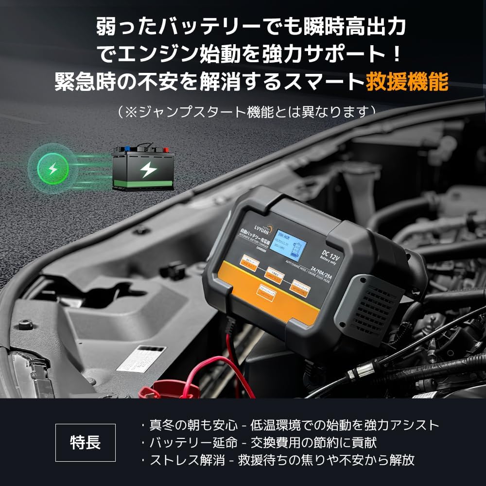 LVYUAN 定格25A パルスバッテリー充電器 12V鉛バッテリー対応