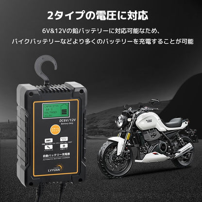 LVYUAN 定格15A パルスバッテリー充電器 6V・12V鉛バッテリー対応