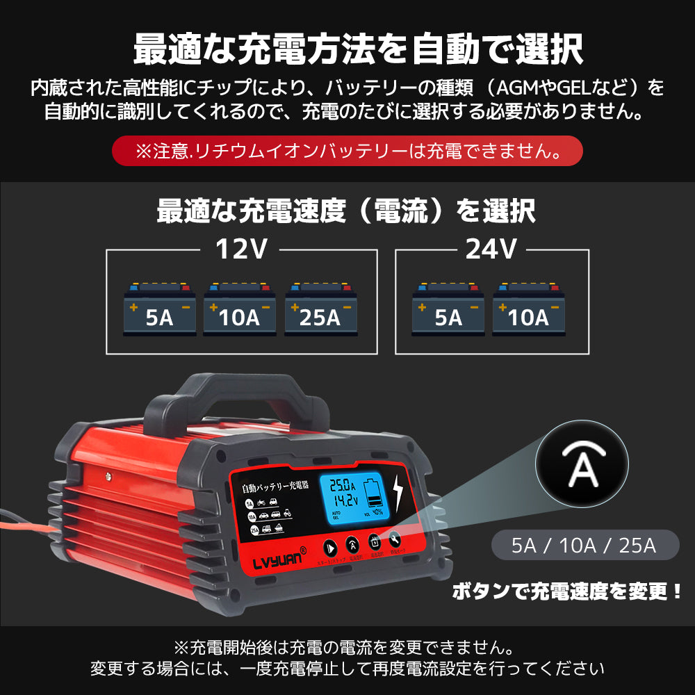 LVYUAN 25Aバッテリーパルス充電器 12V/24V対応 - LVYUAN（リョクエン）公式ショップ