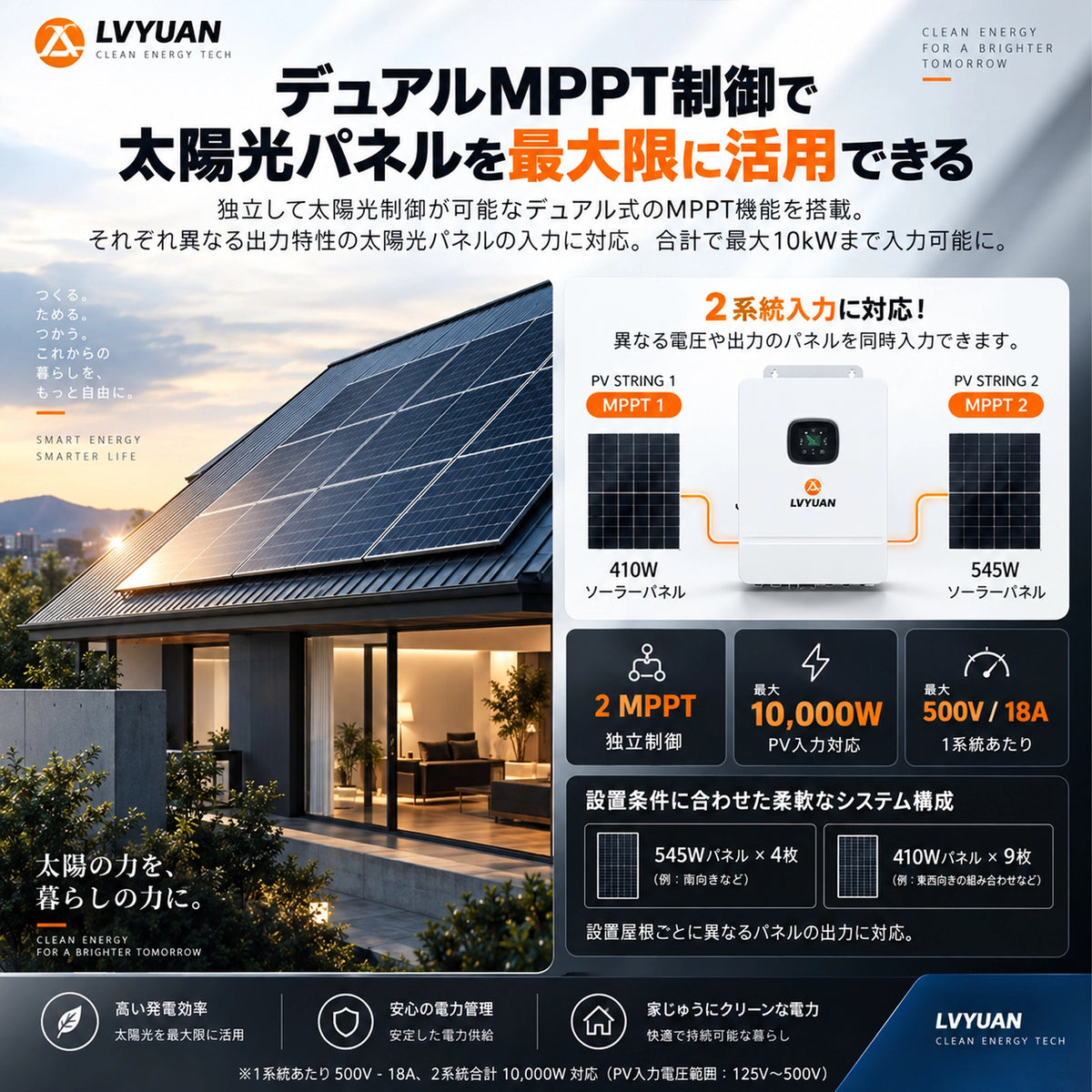 LVYUAN 単相3線式6500Wハイブリッド蓄電システム（薄型）