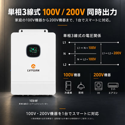 LVYUAN 単相3線式10000Wハイブリッド蓄電システム（ラック型）