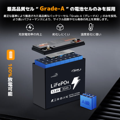 LVYUAN 12.8V/30Ah 384Whリン酸鉄リチウムイオンバッテリー