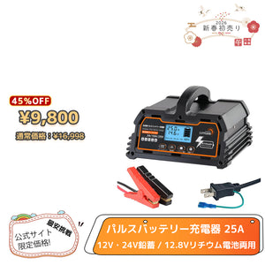 LVYUAN 定格25A パルスバッテリー充電器 12V・24V鉛蓄 / 12.8Vリチウム電池両用