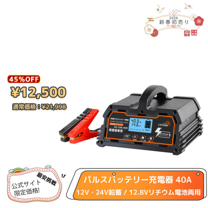 LVYUAN 定格40A パルスバッテリー充電器 12V・24V鉛蓄 / 12.8Vリチウム電池両用